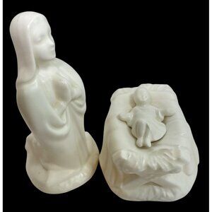 Vintage 1966 White Porcelain Nativity Figurines Featuring Mary & Baby Jesus
